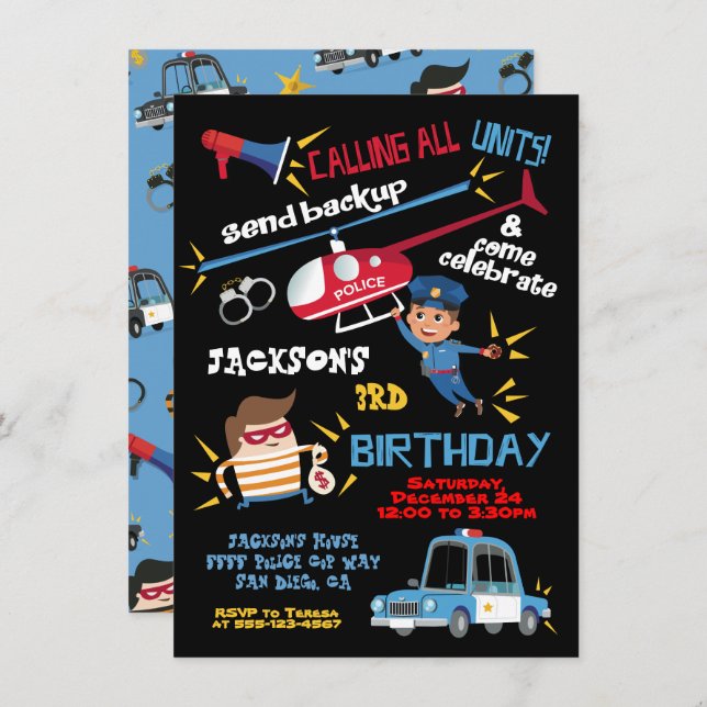 Cops and Robbers Birthday Party Invitation (Front/Back)
