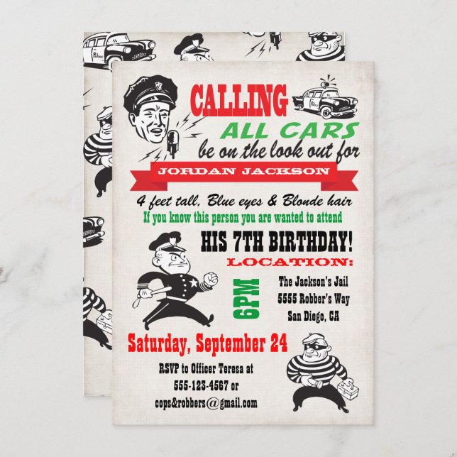 Cops and Robbers Birthday Party Invitation (Front/Back)