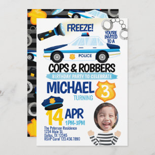 Cops and Robbers Birthday Party Invitation Invite