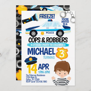Cops and Robbers Birthday Party Invitation Invite