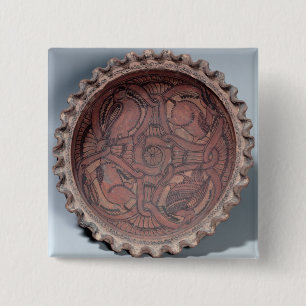Coptic cup, painted terracotta with swag borders, 15 cm square badge