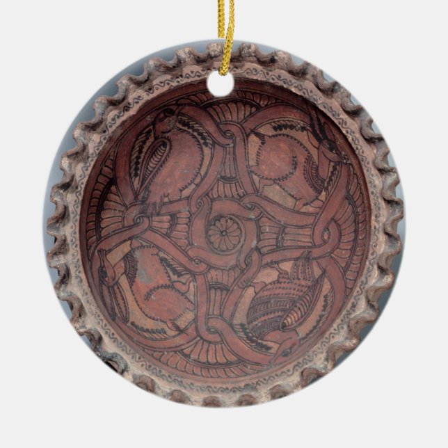 Coptic cup, painted terracotta with swag borders, ceramic ornament (Front)