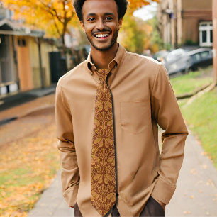 Coptic embroidery pattern  - Orange leaves Tie