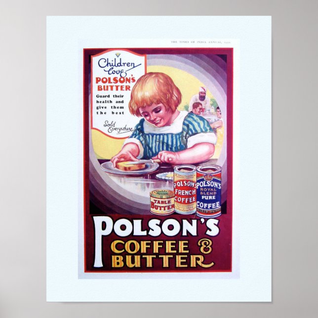 Copy 1930 Old Ad - India: Polson's Coffee & Butter Poster (Front)