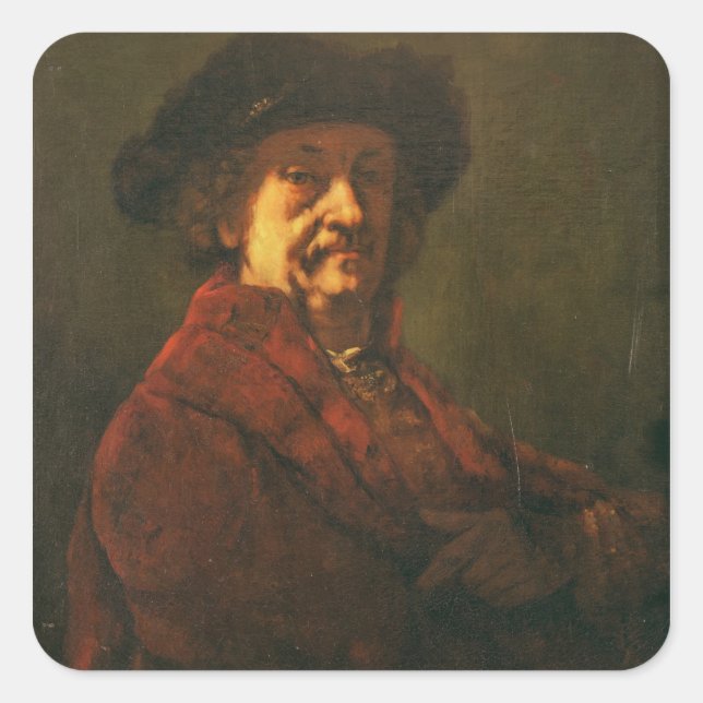 Copy of a Rembrandt Self Portrait, 1869 Square Sticker (Front)