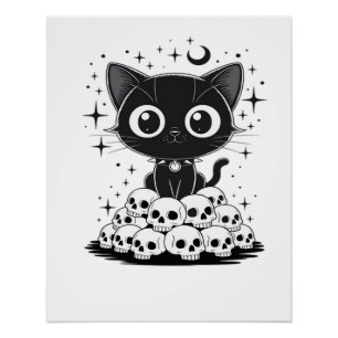 Copy of Cat Skulls Creepy Cute Kitty Goth Black Al Poster