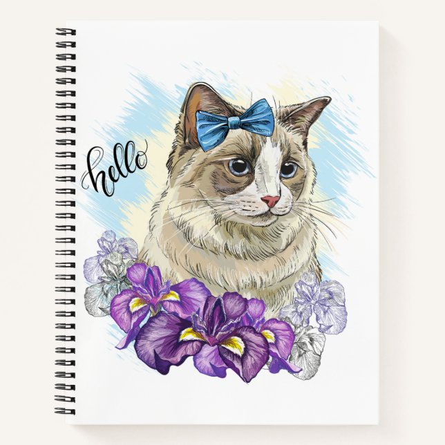 Copy of Hand drawing funny Cute cat with flowers Notebook (Front)