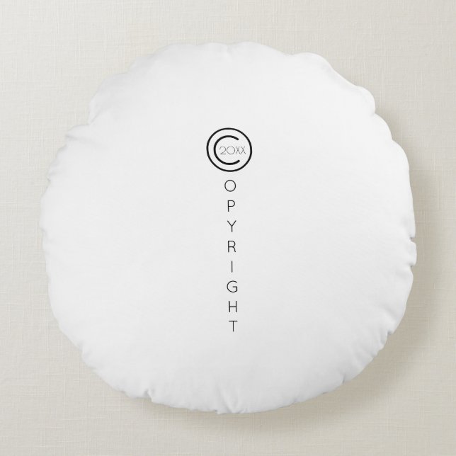 Copyright Modern Typographical White Round Cushion (Front)