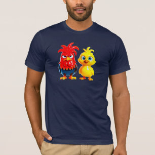 Coq and chick in 3D porcelain effect. T-Shirt