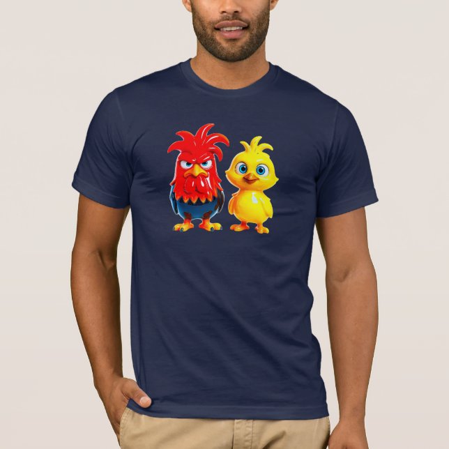 Coq and chick in 3D porcelain effect. T-Shirt (Front)