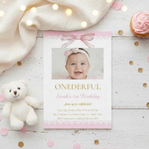 Coquette 1st Birthday Invitations Pink Bow Girl 