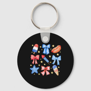 Coquette 4th Of July Blue Red Bows Stars Key Ring