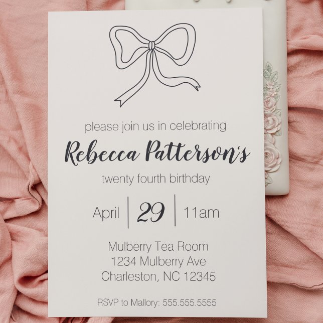 Coquette Aesthetic Black Bow Feminine Bday Party Invitation (Coquette aesthetic party invitation birthday bachelorette bridal cute black bow girly feminine)