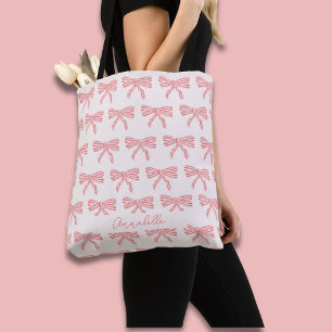 Coquette Aesthetic Blush Pink Bow & first name Tote Bag