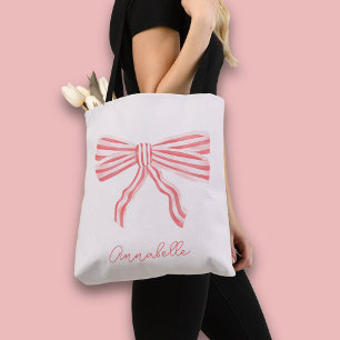 Coquette Aesthetic Blush Pink Bow & first name Tote Bag