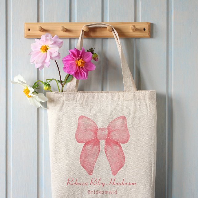 Coquette Aesthetic Bridal Shower Cute Pink Bow Tote Bag (Creator Uploaded)