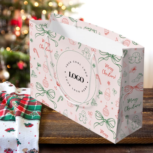 Coquette Aesthetic Custom Business Logo Christmas  Large Gift Bag (Creator Uploaded)