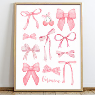 Coquette Aesthetic Cute Girly Pink Bows with Name Poster
