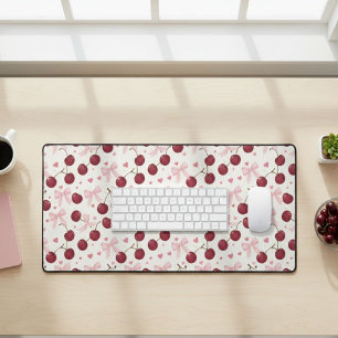 Coquette Aesthetic Desk Mat Cherry Red Bows Office