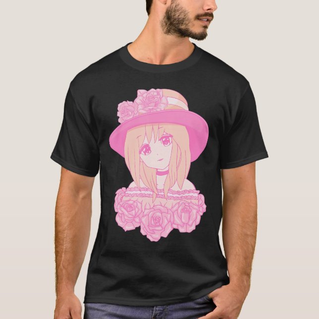 Coquette Aesthetic Pink Anime Girl Downtown Aesthe T-Shirt (Front)