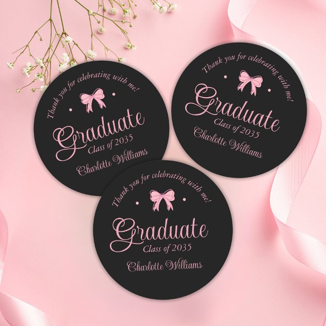 Coquette Aesthetic Pink Bow Graduation Thank You Classic Round Sticker (Coquette Aesthetic Pink Bow Graduation Thank You Classic Round Sticker
)