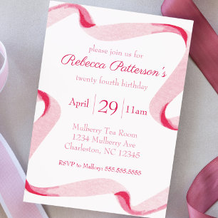 Coquette Aesthetic Pink Ribbon Feminine Bday Party Invitation