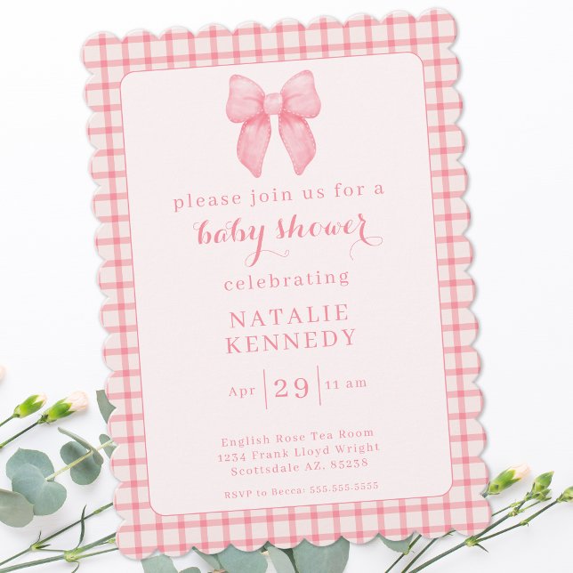 Coquette Aesthetic Preppy Pink Bow Cute Baby Girl Invitation (Creator Uploaded)