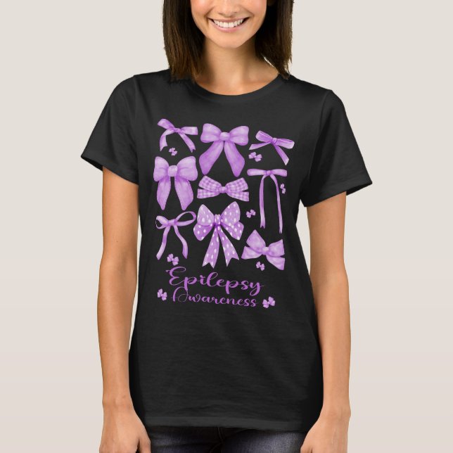 Coquette Aesthetic Purple Bow Epilepsy T-Shirt (Front)