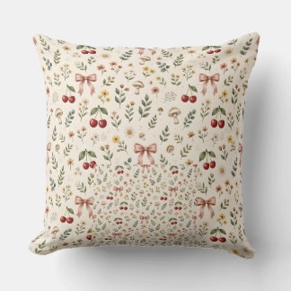 Coquette Aesthetic Red Cherry and Pink Ribbon Patt Cushion