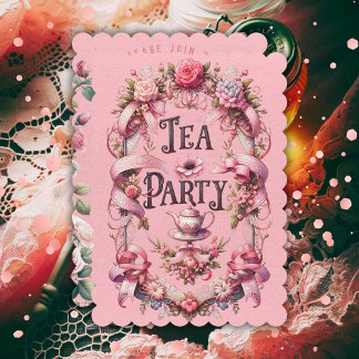 Coquette Aesthetic Tea Party Birthday Invitation