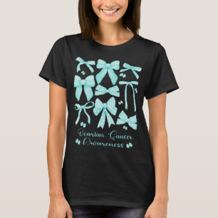 Coquette Aesthetic Teal Bow Ovarian Cancer T-Shirt