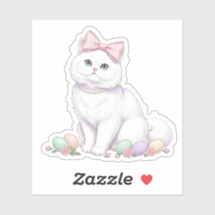 Coquette Aesthetic White Cat Pink Bow Easter 