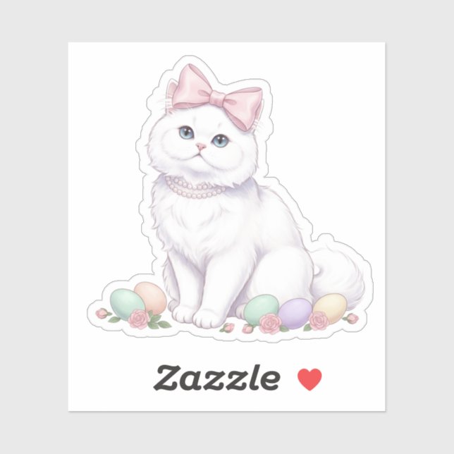 Coquette Aesthetic White Cat Pink Bow Easter  (Sheet)