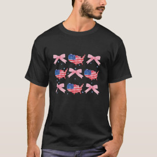 Coquette American Flag Bows Map USA Watercolor 4th T-Shirt