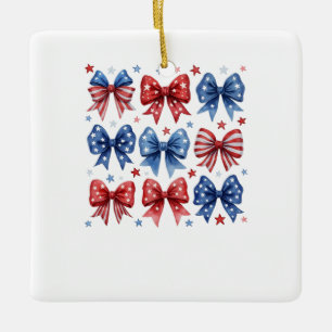 Coquette American Flag Coquette Bow 4th Of July Ceramic Ornament