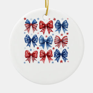 Coquette American Flag Coquette Bow 4th Of July  Ceramic Ornament