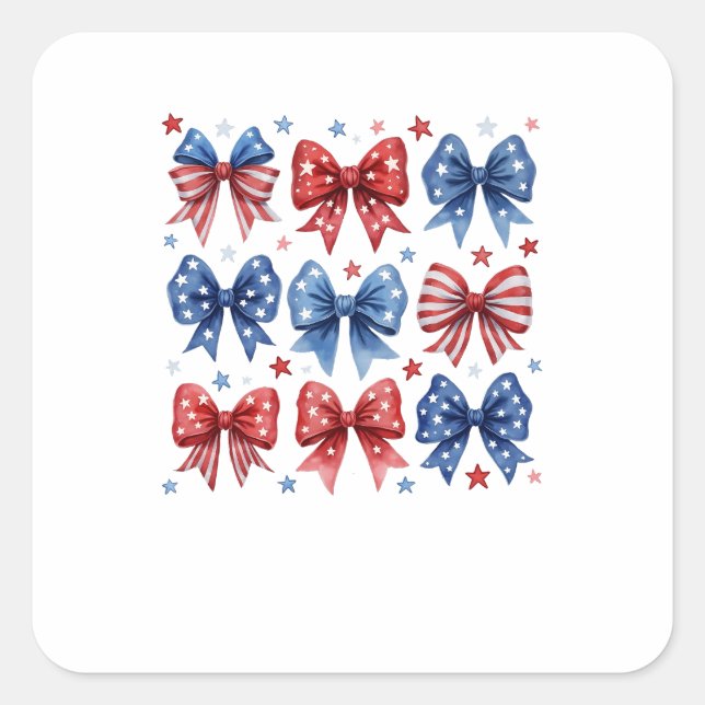 Coquette American Flag Coquette Bow 4th Of July  Square Sticker (Front)