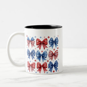 Coquette American Flag Coquette Bow 4th Of July  Two-Tone Coffee Mug