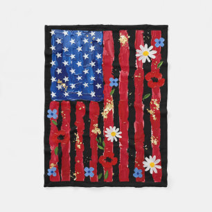 Coquette American Flag Floral 4th Of July Women Gi Fleece Blanket