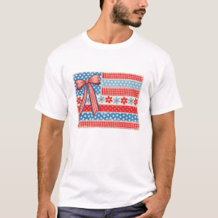 Coquette American Flag Patriotic Bow Chequered 4th T-Shirt