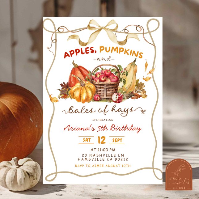 Coquette Apples Pumpkins and Bales of Hay birthday Invitation (Creator Uploaded)