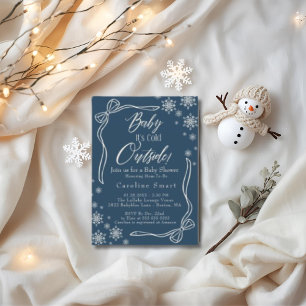 Coquette Baby its Cold outside blue baby shower Invitation