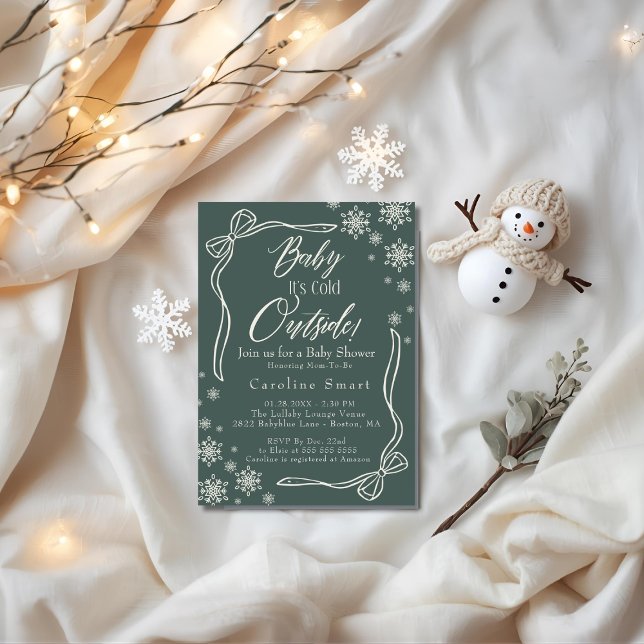 Coquette Baby its Cold outside green baby shower Invitation (Coquette Baby its Cold outside green baby shower Invitation)