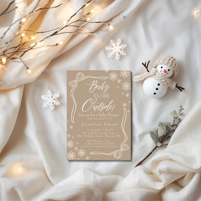 Coquette Baby its Cold outside taupe baby shower Invitation (Coquette Baby its Cold outside taupe baby shower Invitation)