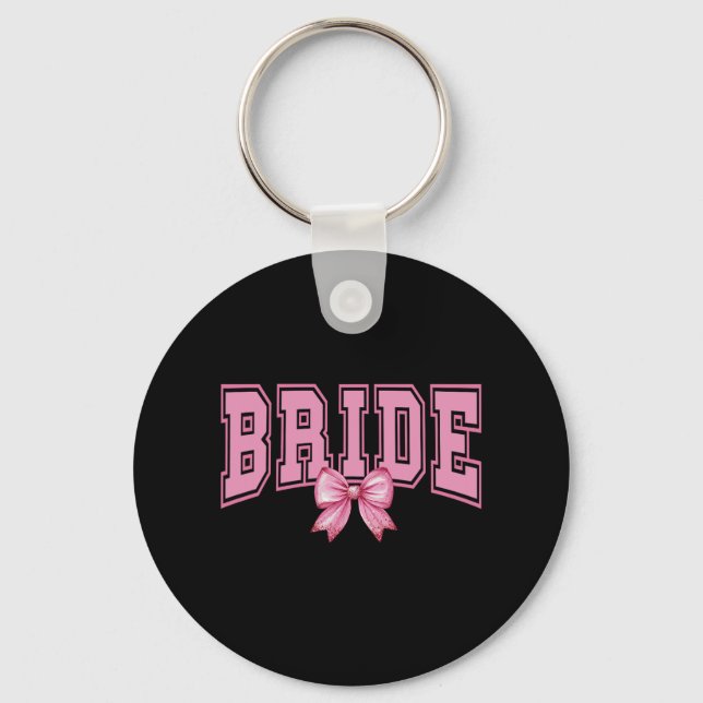 Coquette Bachelorette Party Bride White  Key Ring (Front)