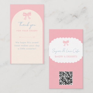 Coquette Bakery Thank You Pink Bow QR Code Business Card