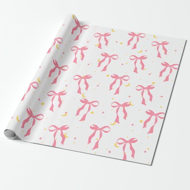 coquette balletcore pink seamless pattern bows wrapping paper (Unrolled)