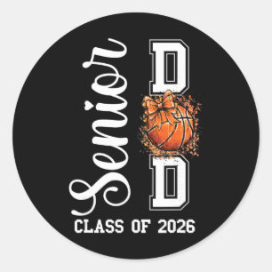 Coquette Basketball Bow Senior Dad Cl Of 2026 Grad Classic Round Sticker