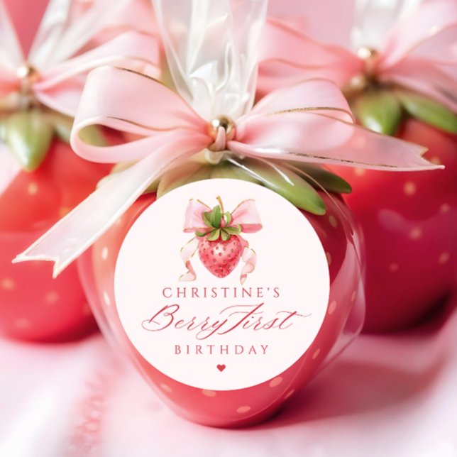 Coquette Berry First Birthday Classic Round Sticker (Creator Uploaded)