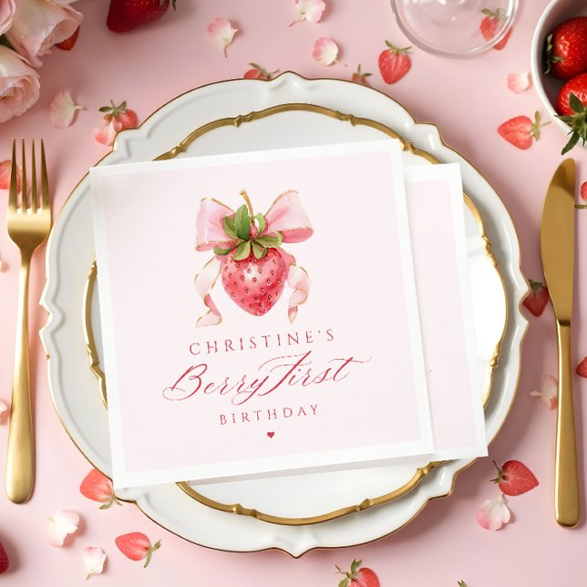 Coquette Berry First Birthday Napkin (Creator Uploaded)